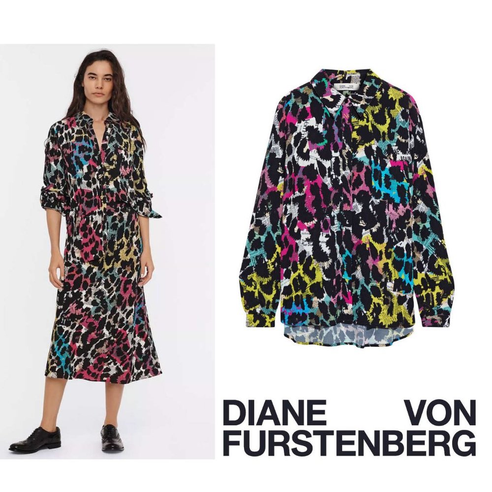 Diane Von Furstenberg Lorelei Two Animal-Print Shirt Size 8